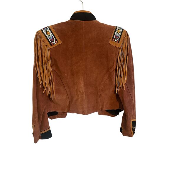 Frontier Collection Women's Small Brown Leather Genuine Pigsplit Fringe Jacket - Picture 4 of 10
